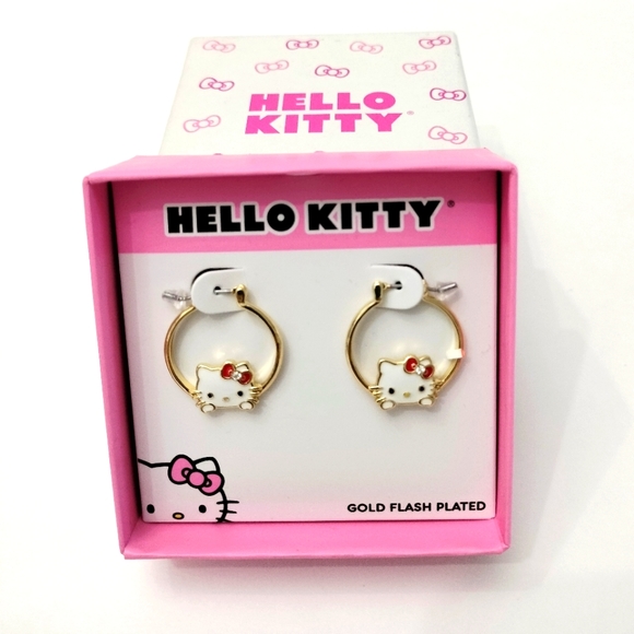 Hello Kitty Hoop Gold Plated and Enamel Earrings, New. - Picture 3 of 11